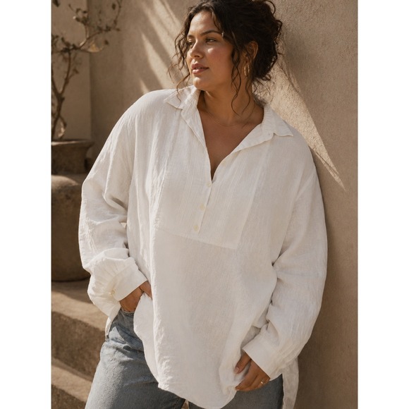 Lauren Ralph Lauren Tops - Lauren Ralph Lauren White Linen Cotton Blend Tunic Popover Shirt Plus Size 2X